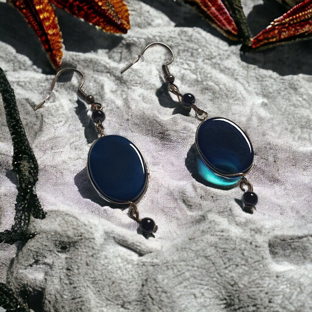 Handmade By Donovan Cobalt Blue Vintage Glass Dangle Earrings Fashion Costume